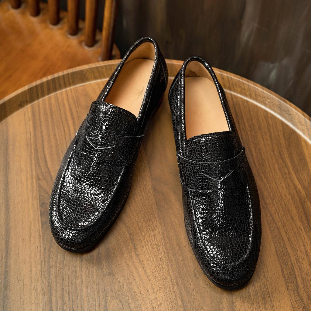 [Cowhide Inner Lining] 2023 Summer British Loafers Cowhide Agate Pattern Men's Casual Shoes Doudou Shoes Leather Shoes