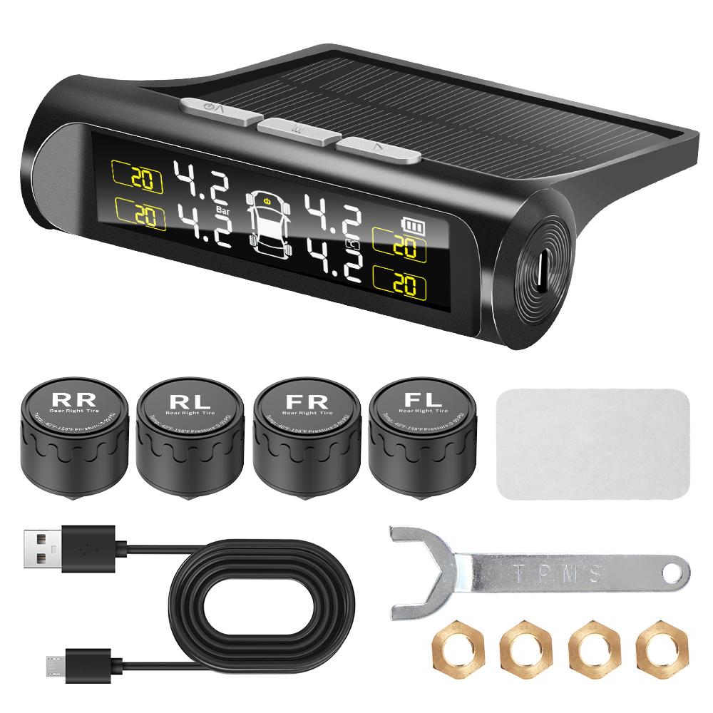 Car TPMS Tyre Pressure Monitoring System Solar Power Auto Security Alarm Systems Tire Pressure Solar Power External Sensor Auto Accessories