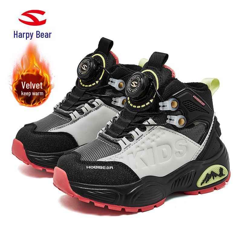 

Happy Bear Plush-Lined Boys Winter Cotton Casual Shoes, Cold-Protection Sports Shoes with Buttons 28 світло-сірий колір/чорний