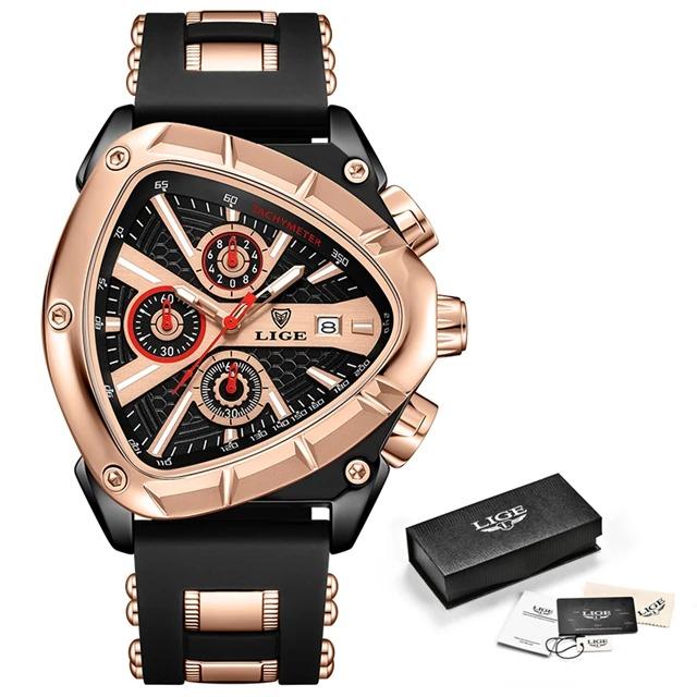 LIGE Sport Dreieck Herrenuhren Leuchtzeiger Mode Gummiarmband Militärische Unregelmäßige Quarz-Armbanduhr Wasserdichte Uhr