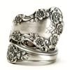 Vintage Silver Color Carving Lotus Flower Spoon Rings for Women Creativity Wedding Engagement Party Jewelry Gift