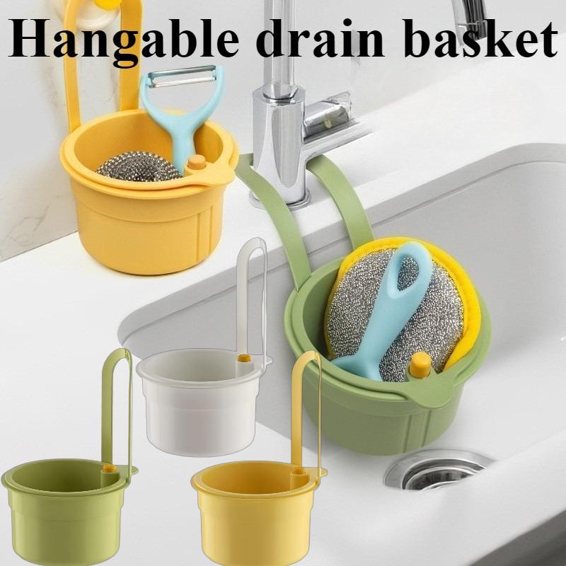 2-in-1 Heavy-Duty Hanging Sink Basket with Adjustable Hanging - Detachable Filter, Space-Saving Drain Basket,Food Waste Drainage