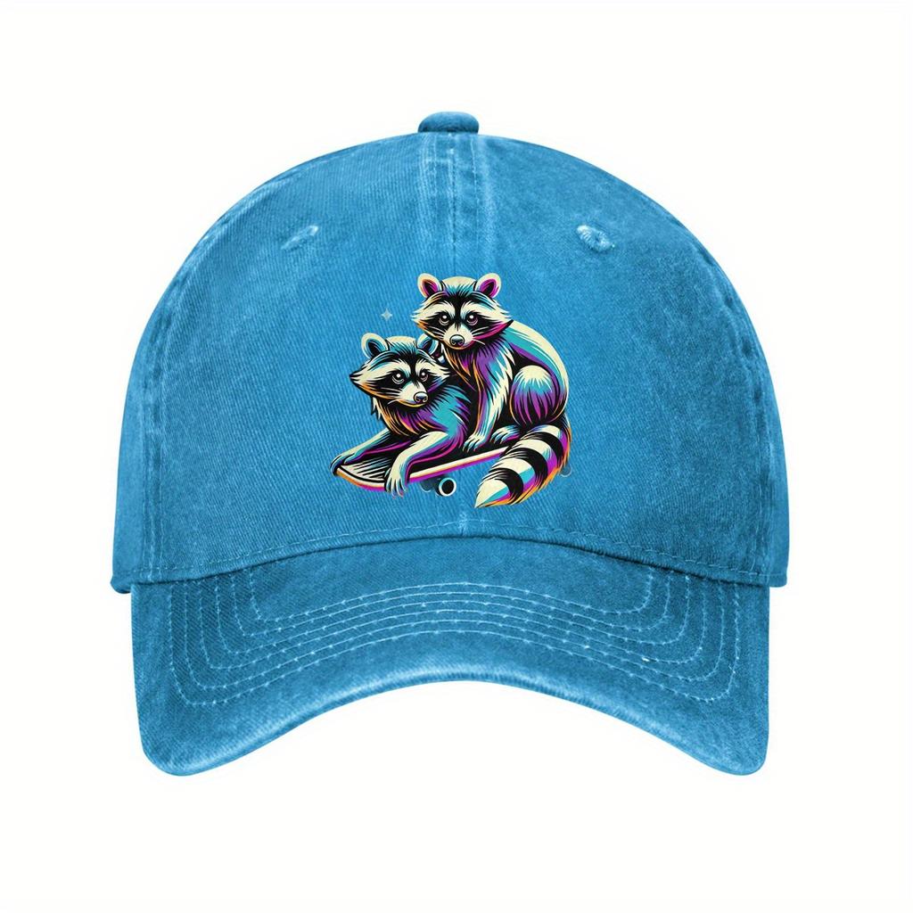 Colorful Raccoons On Skateboard Baseball Cap Rainbow Aesthetic Cotton Dad Hat Casual Adjustable