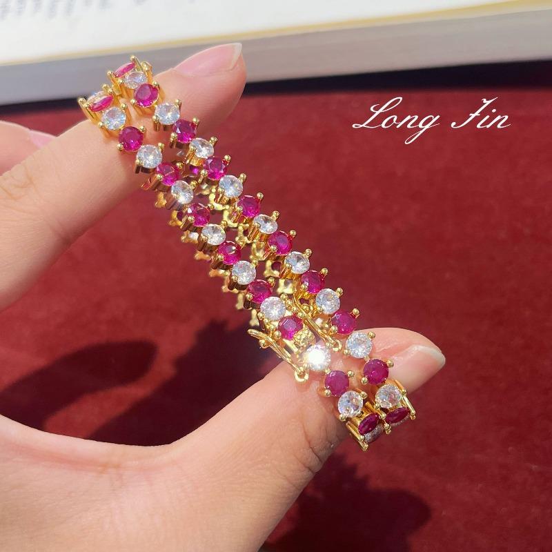 Mittelalterlicher Stil Taubenblutrot Armband Echtgold Galvanisiert Rubin Weißer Diamant Schmuck High-End Leichter Luxus Stapelbare Accessoires