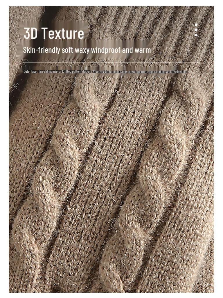 Women's Winter Knitted Touchscreen Gloves - Double-Layer Fleece-Lined, Thick Warm for Outdoor Cycling