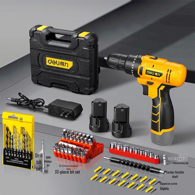 Deli Rechargeable Electric Drill & Screwdriver with Lithium Battery - Impact Power Tool for Household Use