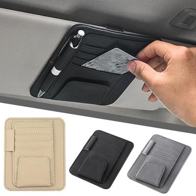 Auto Sonnenblende Aufbewahrungstasche Mehrfachtasche Leder Sonnenbrillenhalter Aufbewahrung Kartenhalter Karten IC Brillenclip Sonnenschutz Tasche