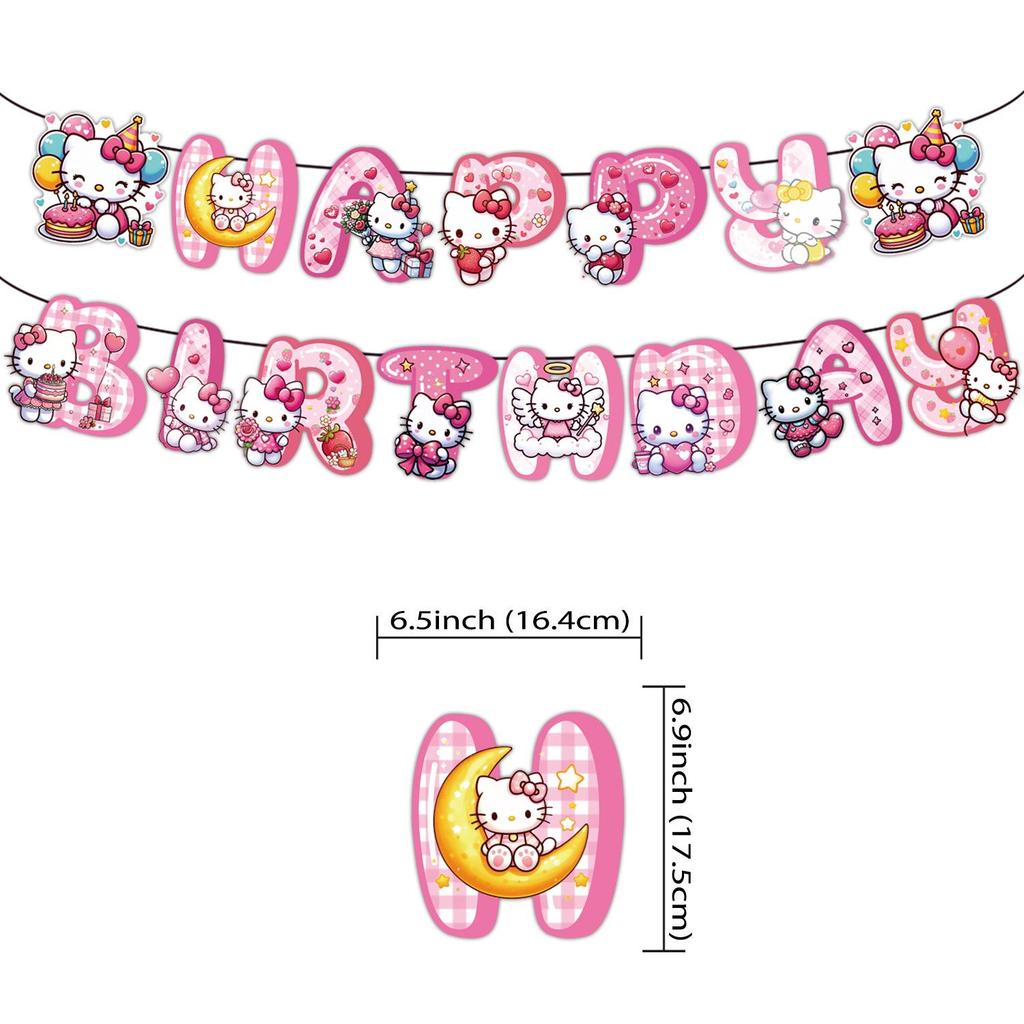 3D Hello Kitty Festival Birthday Decor Set: Balloons, Banner & Flags