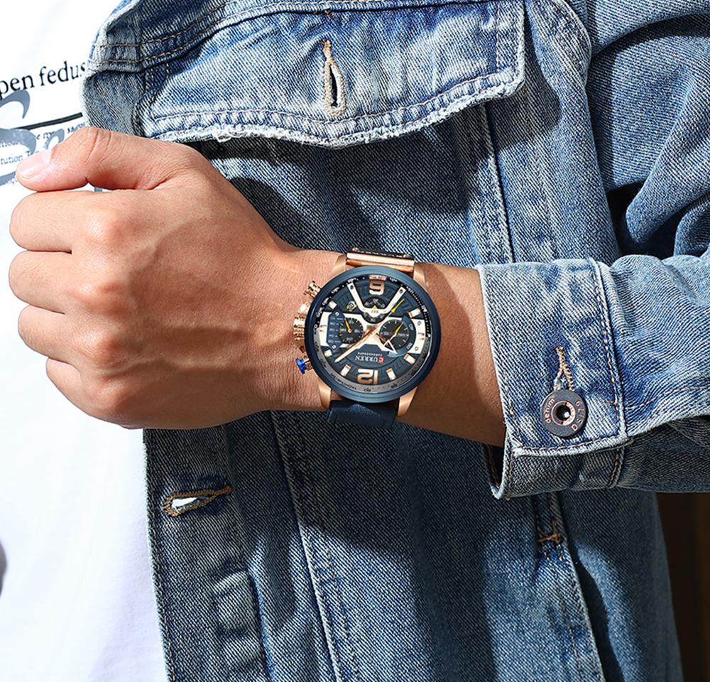 CURREN8329 Sport Watches for Men Blue Top Brand Luxury Military Leather Wrist Watch Man Clock Fashion Chronograph Wristwatch