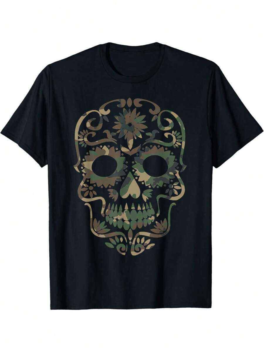 

Camouflage Skull Pattern Unissex T-Shirt, Unissex s Essential T-Shirt XXL