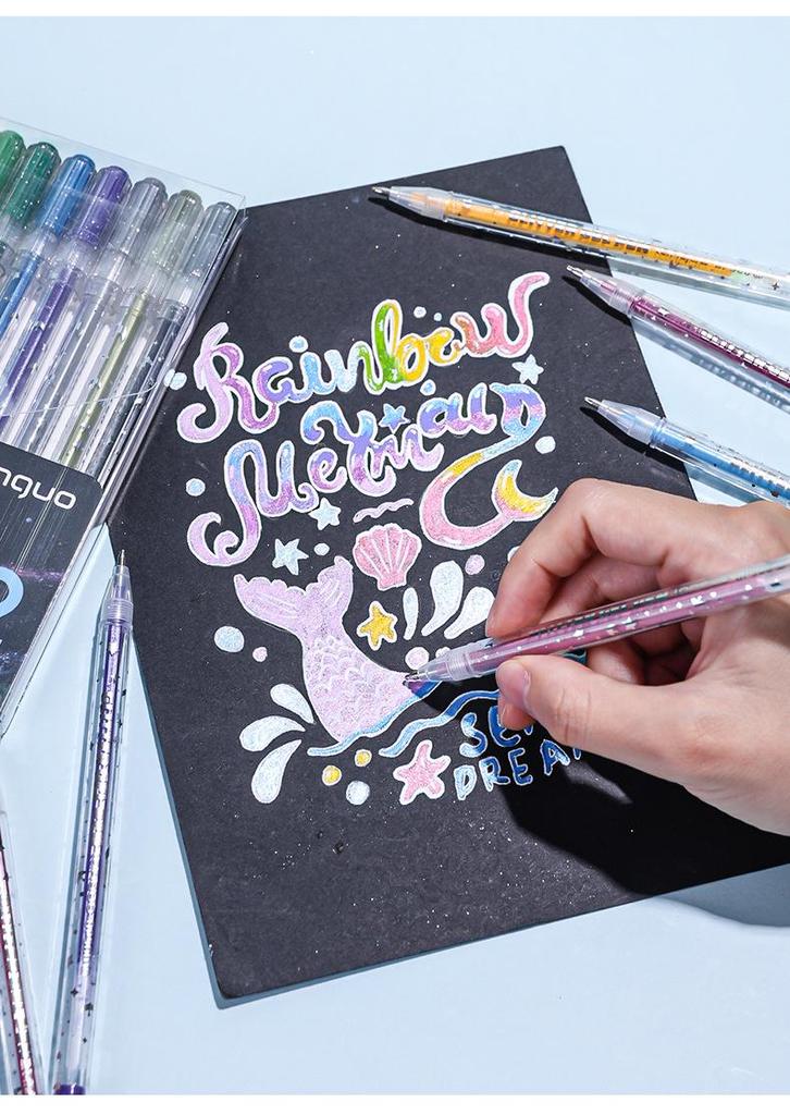 Blue Fruit 12-Color Glitter Gel Pens: Sparkly Neutral Pens for Students, Journals, and Drawings.