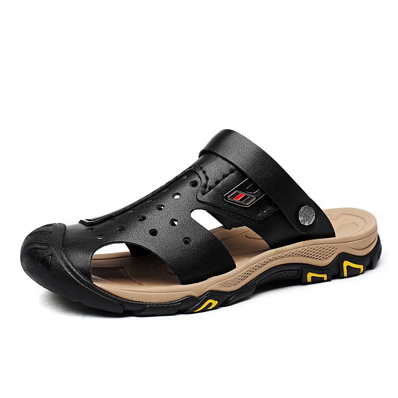Comfy Summer Flats Hot Sale Mens Sandals Genuine Leather Beach Shoes Breathable Leisure Men Slippers Dual-Purpose Male Footwear