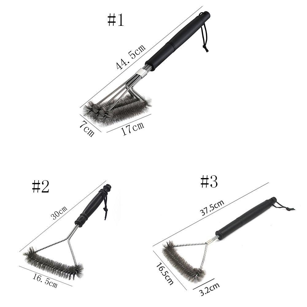 Long Handle Barbecue Cleaning Brush Triangle Grill Cleaning Steel Brush Multi-Function   Camping