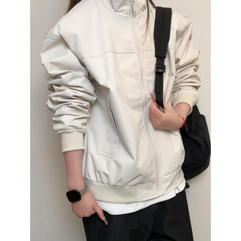 Mens Stand Collar American Style Bomber Jacket Loose Casual Baseball Outerwear