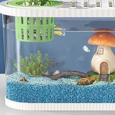 Shatterproof Tabletop Fish Bowl Space-Saving with Filter Compartment Plastic Fish Tank Transparent Clear Table Fish Bowl