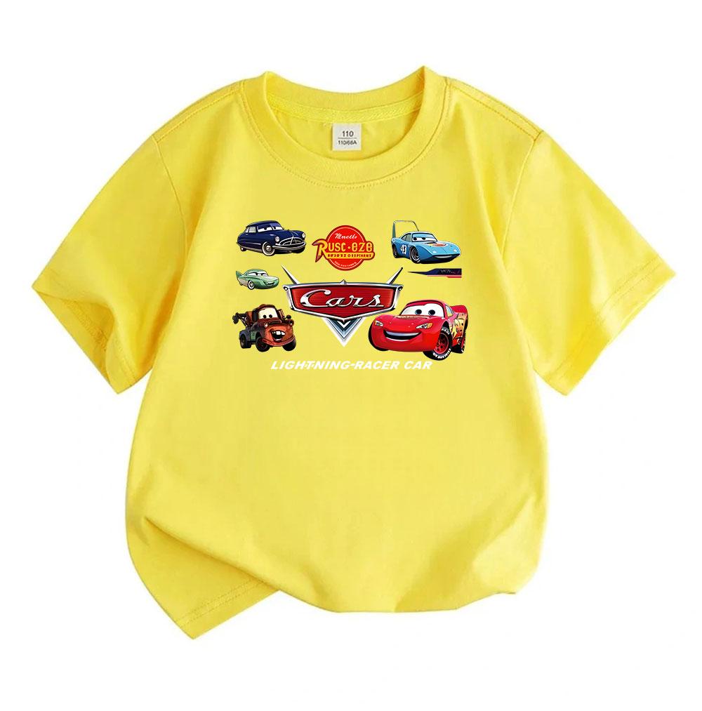 Kids Boys Girls Crew Neck Short Sleeve 100% Cotton T-shirt, Cute Cartoon Racing Car Printed Casual Tees for Children, Summer Soft Breathable Top for D