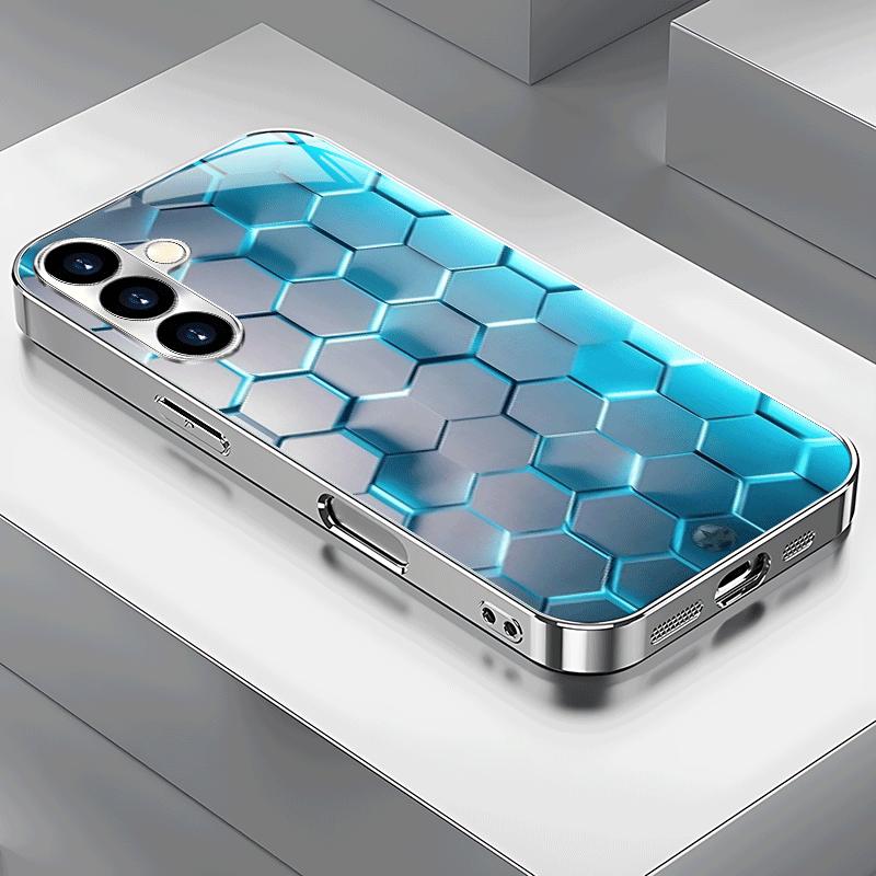 Creative Light Honeycomb Pattern Glass Phone Case Suitable for Samsung Galaxy S26 S25 S24 S23 S22 S21 S20FE/Ultra/Plus Anti Drop