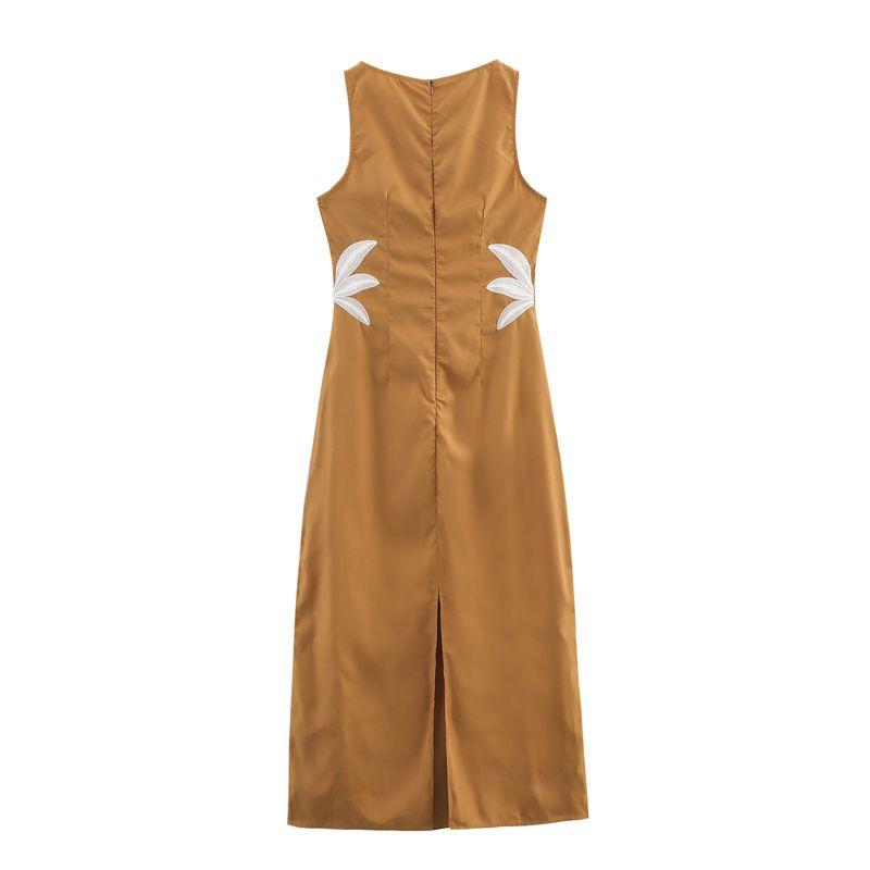 Araltay New Arrival Fashion Style Women's Clothing Fashion All-Match Minimalist Coconut Tree Embroider Sleeveless Commute Style Dress