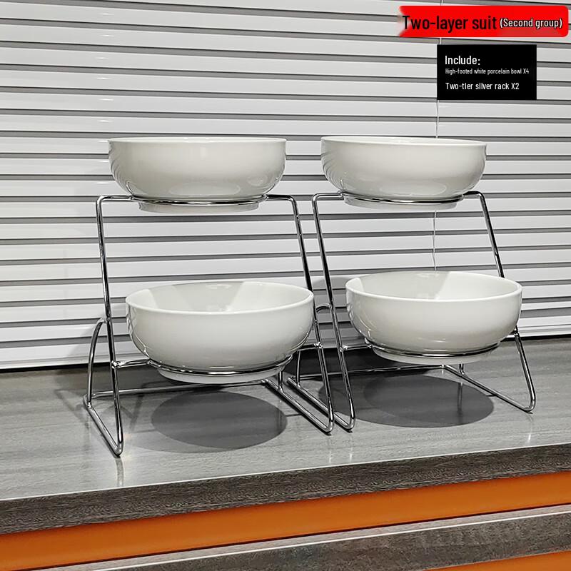 Wuhe Cream Ceramic Douli Bowl 2-Layer Condiment Rack Set