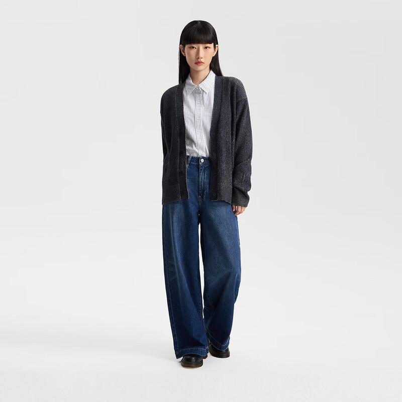 Lee Unisex V-Neck Two-Tone Loose Fit Cardigan Sweater