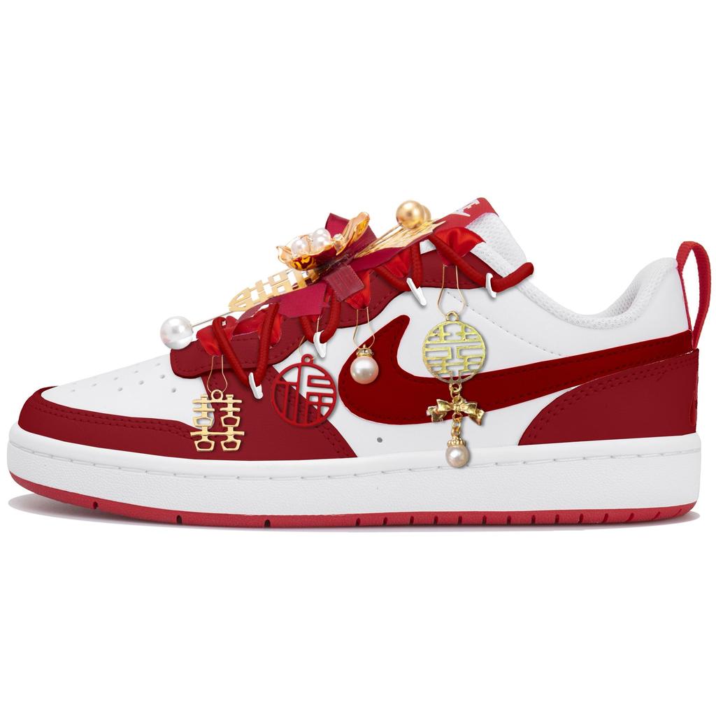 Nike Court Borough 2 Low Top Skateboard Shoes Women's White Red BQ5448-103(TEAM-S-BOX)-Random Packaging Bags