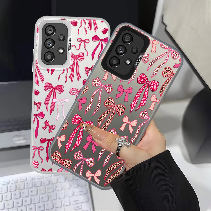 Back Phone Cover Case for Samsung Galaxy A04 A05 A56 A10 A20 A72 A03 A54 A71 A06 A07 A50 A51 A52 Leopard Print Bow