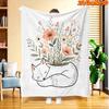 1pc 2D Flat Printing Spring And Summer New Arrival Cute Fox And Spring Flowers Digital Print Blanket, All-Season Use, Casual Throw, 100% Polyester Fib