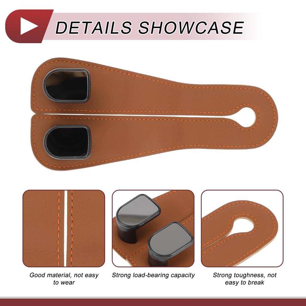 HEROFFIX Car Seat Headrest Hook for Water and Shopping Bags Sturdy Car Seat Back Organizer Hook Brown Faux Leather (1pc) Wallets, Bags, Keys, Bottles,