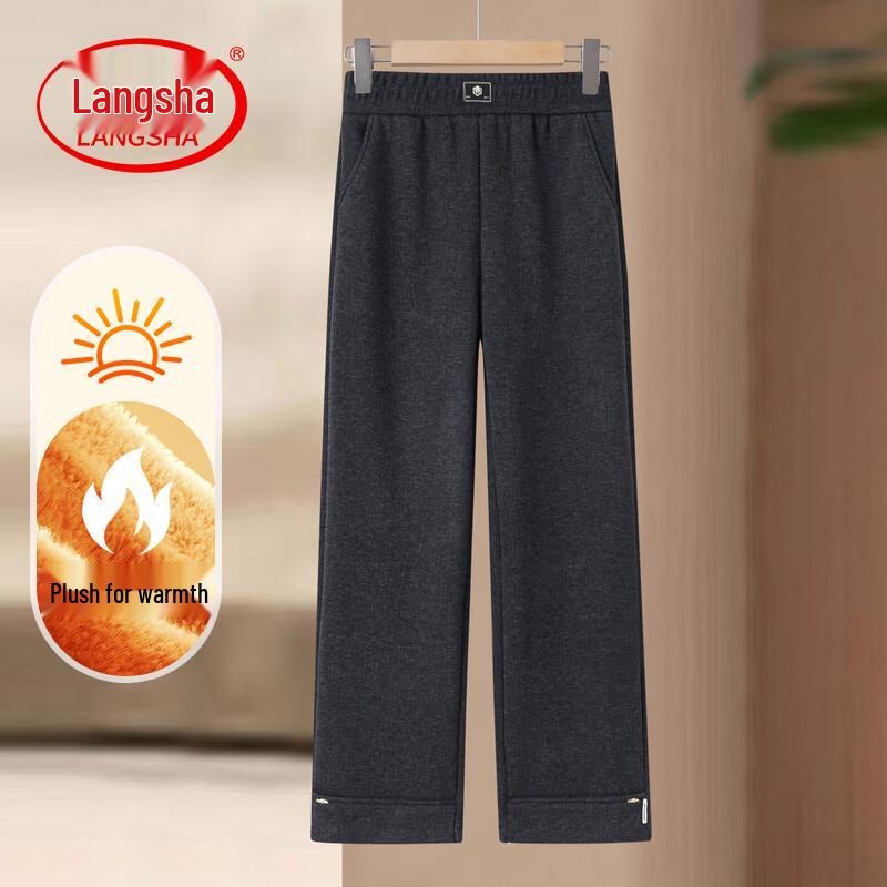 LangSha Women s Fleece-Lined Straight-Leg Woolen Pants 4XL