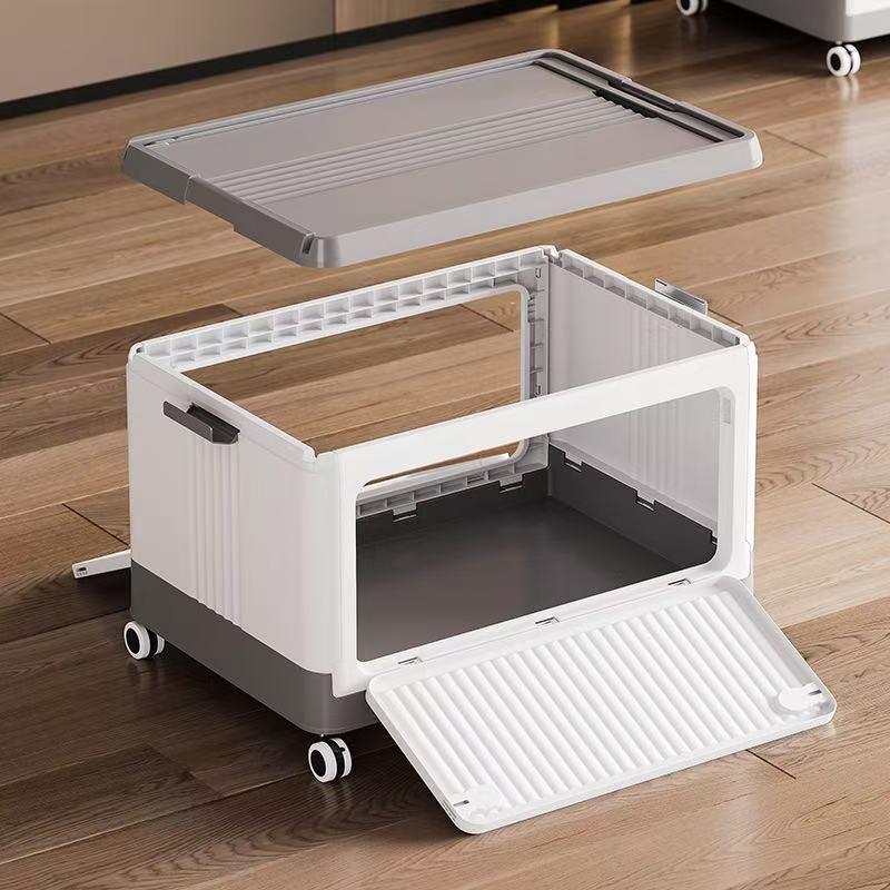 Rollbare Faltbare Aufbewahrungsbox mit Zugstange - Staubdichter Seitlich zu Öffnender Organizer für Studentenwohnheime