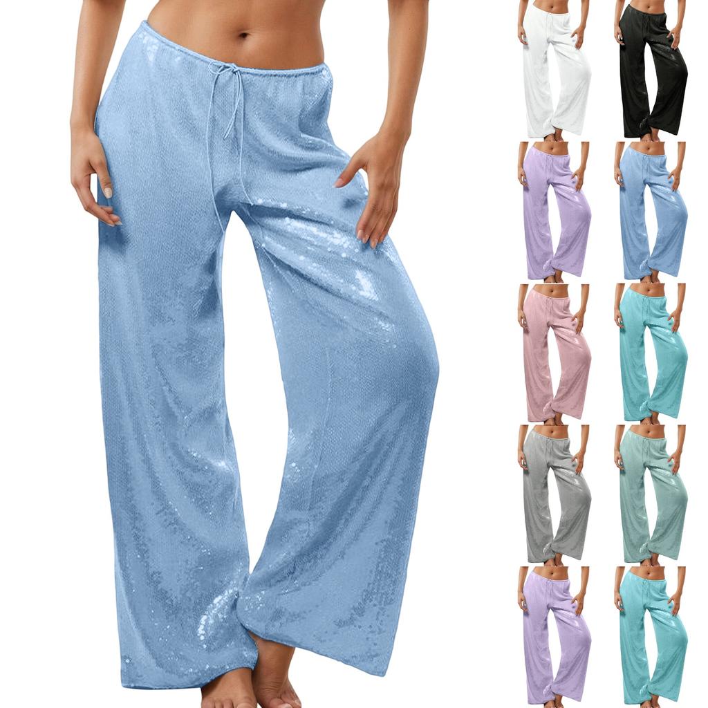 Dames Pailletten Casual Mode Rechte Pijp Losse Wijde Pijp Broek