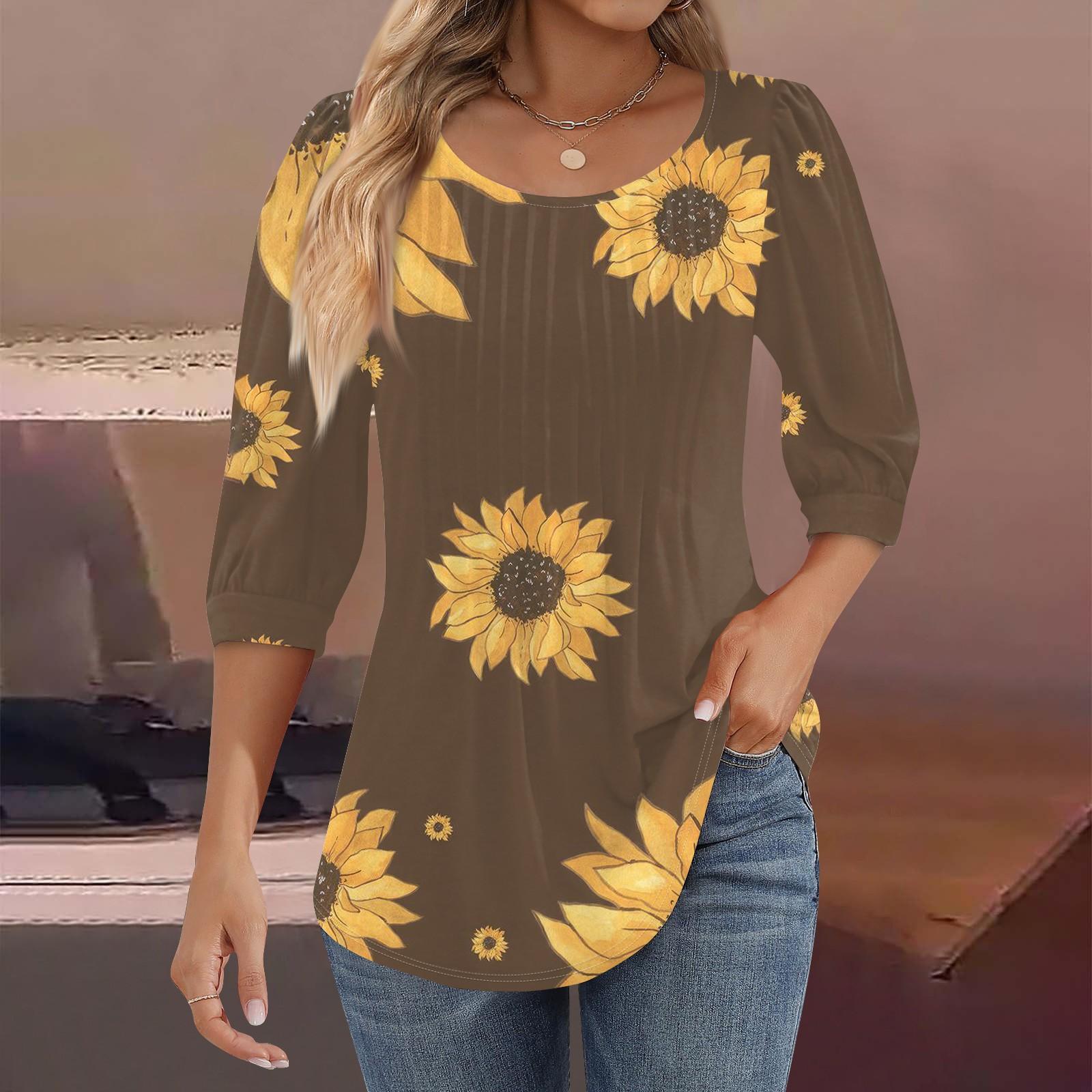 

Женские туники с пышными рукавами 3/4, топы, плиссированные блузки с воротником, повседневные свободные весенне-летние футболки XXL