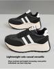 TK Women's Height-Boosting Sneakers: Black/Khaki Leather Patchwork, Thick Sole, Casual Sports Style for Autumn/Winter