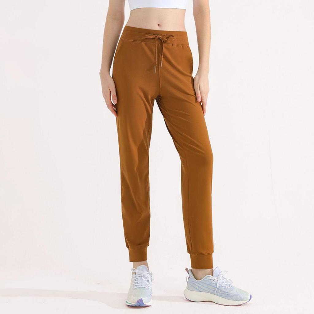 Women's Green Drawstring Quick-Dry Sports Pants: Lightweight, High-End, Straight-Leg Design for Summer.