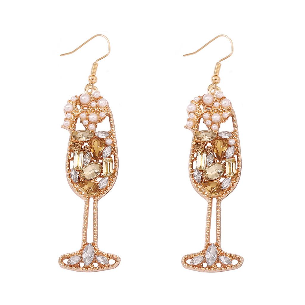 European and American retro imitation pearl inlaid rhinestone wine glass shape fashion temperament high sense earrings cross-border hot wholesale