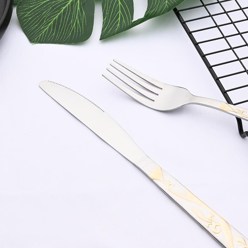 Vintage Western 32Pcs Silver Gold Flatware Cutlery Dining Set Luxury Knife Fork Teaspoon Set Engraving Dinnerware Set for Wedding