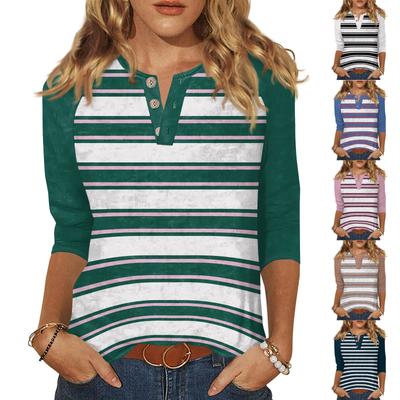 Women's T Shirt Print Button 3/4 Sleeve Daily Weekend Fashion Basic V- Neck Regular Top