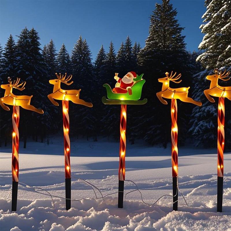 Solar Santa Claus Christmas Tree Elk 6 In 1 Lawn Lights Outdoor Garden Solar Lawn Lights For Lawn Yard Christmas Decorations
