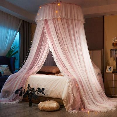 Moustiquaire en forme de dôme suspendu de princesse, avec guirlande lumineuse, King Queen Szie, Double couche, manteau de lit en dentelle, auvent de lit anti-insectes