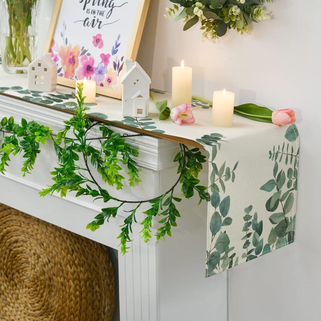 Plant Green Leaves Spring Atmosphere Linen Table Runner Kitchen Table Decoration Tablecloth