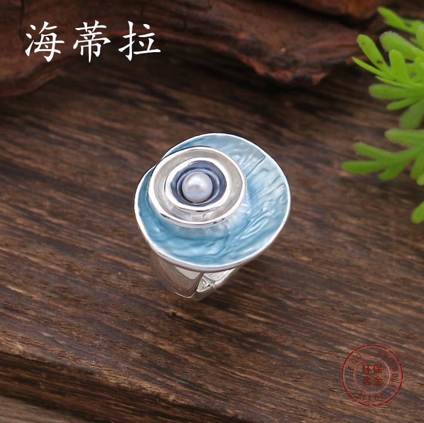 

Эмалированное круглое кольцо-резинка с цветком, женское модное высококлассное кольцо с цветком из жемчуга