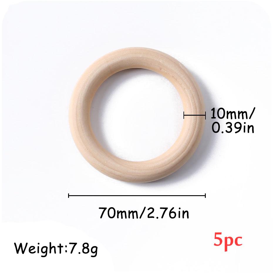 5Pc 70Mm Natural Baby Wooden Teething Rings Teether Wooden Baby Teethers Baby Accessories For Kids Diy Crafts Children Goods Toy