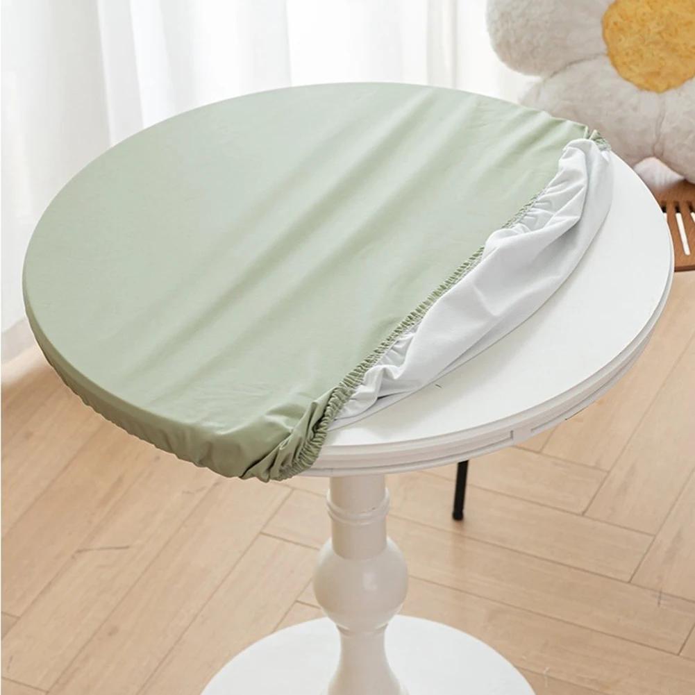 PU Leather Waterproof Table Cover Round Shape 120cm Diameter with Secure Fit and Heat Resistance for Weddings and Home Use