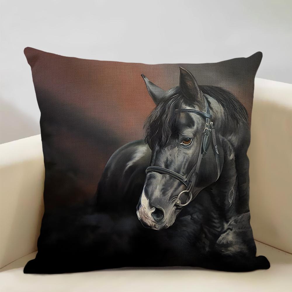 Farm Animals Horse Cushion Cover  45x45cm Linen Pillow Case Luxury Home Sofa Decoration Pillowcase Double-sided Printing