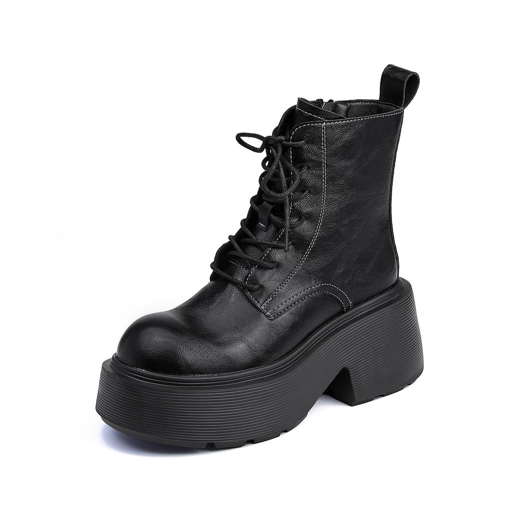 Small man heightened platform Martin boots front lace-up British style retro women's boots comfortable Korean version big head locomotive boots