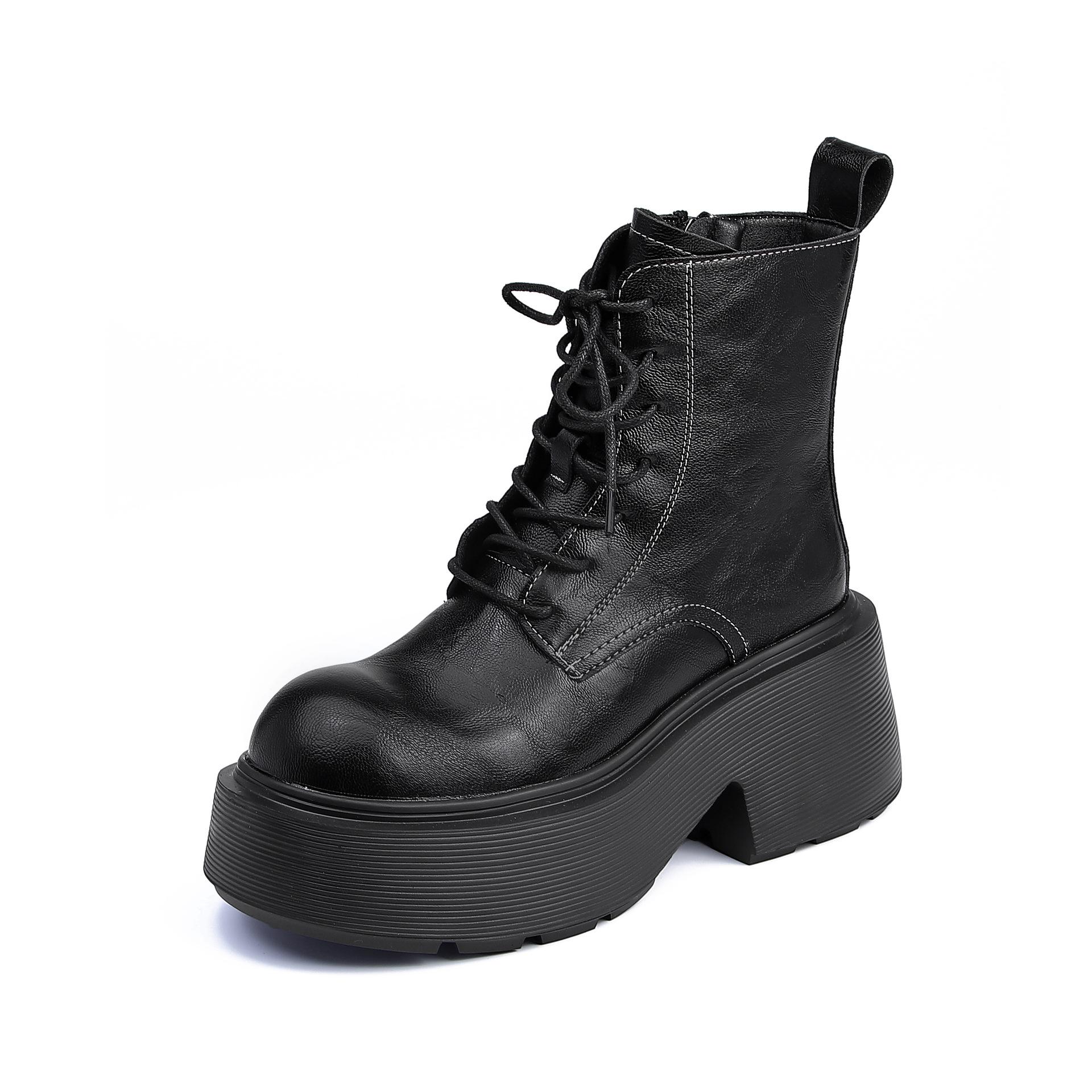 

Small man heightened platform Martin boots front lace-up British style retro women s boots comfortable Korean version big head locomotive boots 34