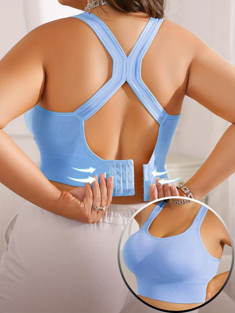 Plus Size Racerback Sports Bra for Women, High Support Wireless Workout Bra with Back Closure, Seamless Yoga Bra