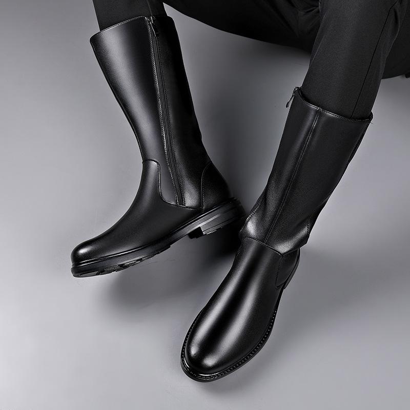 Modne męskie buty z wysokimi kominami czarne modne buty na jesień i zimę oryginalne skórzane buty na platformie designerskie motocyklowe botki