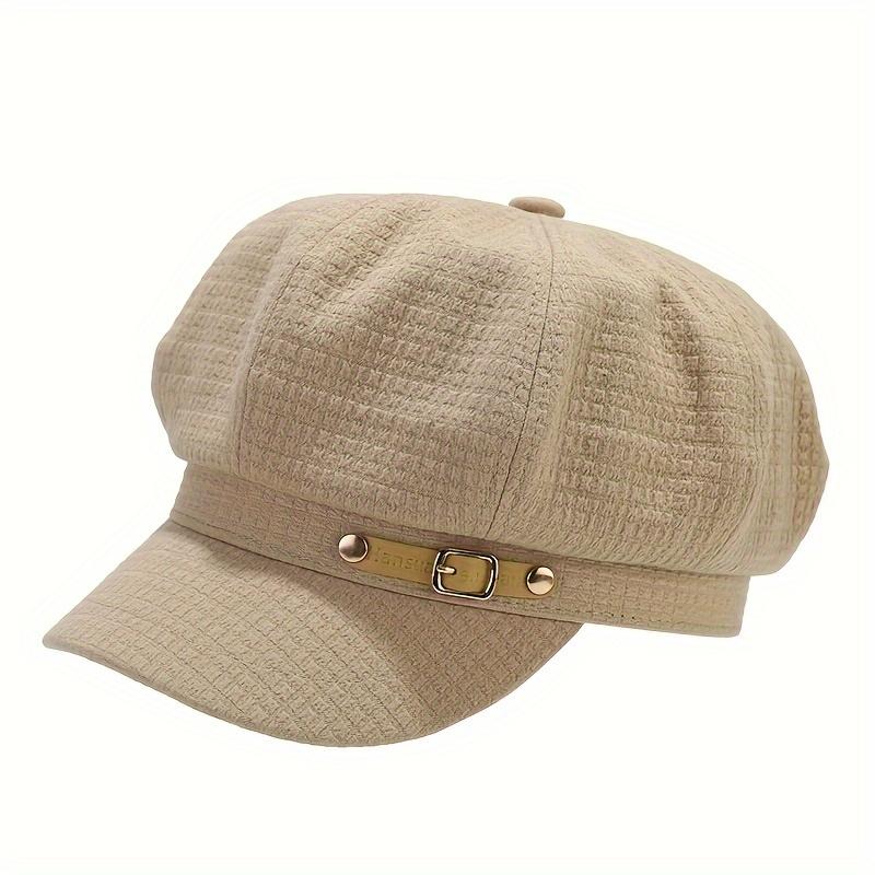 

1 шт. Женский восьмиугольный берет с регулируемым ремешком и металлической пряжкой, с широкими полями, модный аксессуар для весны/лета, для улицы, повседневная шляпа