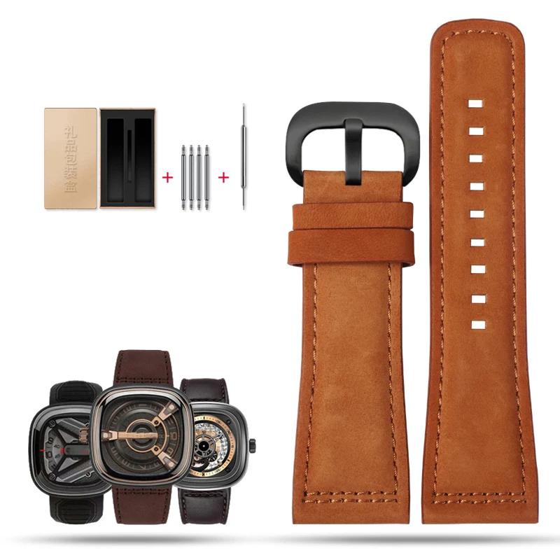 Uhrenarmband aus echtem Leder für Herrenuhrenarmband Sevenfriday Q203 M203 P1 P2 S2 M2 Q2 03 01 02 Braun blau Rindsleder 28mm